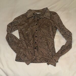 Zara Black and Tan Patterned Button-Down Shirt